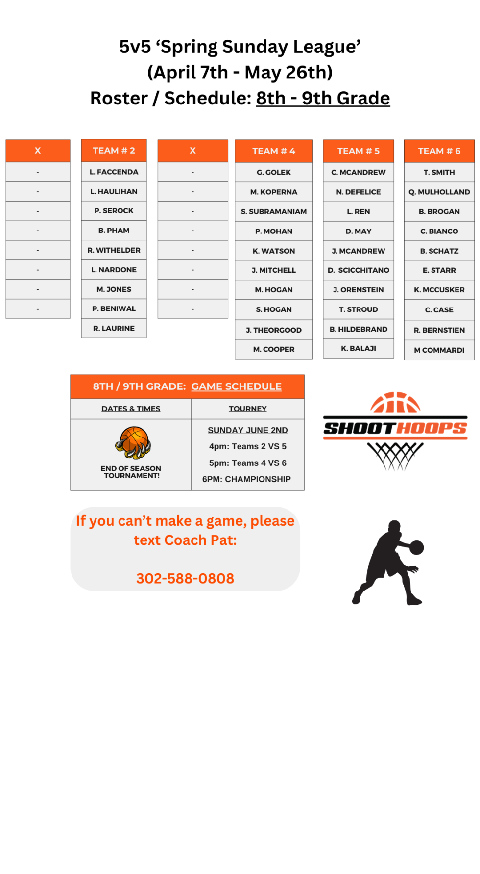 5v5 Just Play League Schedule 8th/9th Grade Shoot Hoops PA
